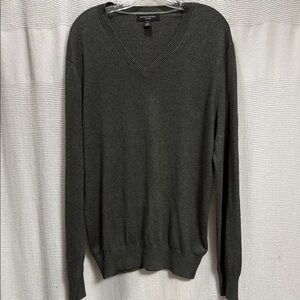 Banana Republic Olive Green V-Neck silk/linen Sweater SZ L Classic Knit work EUC